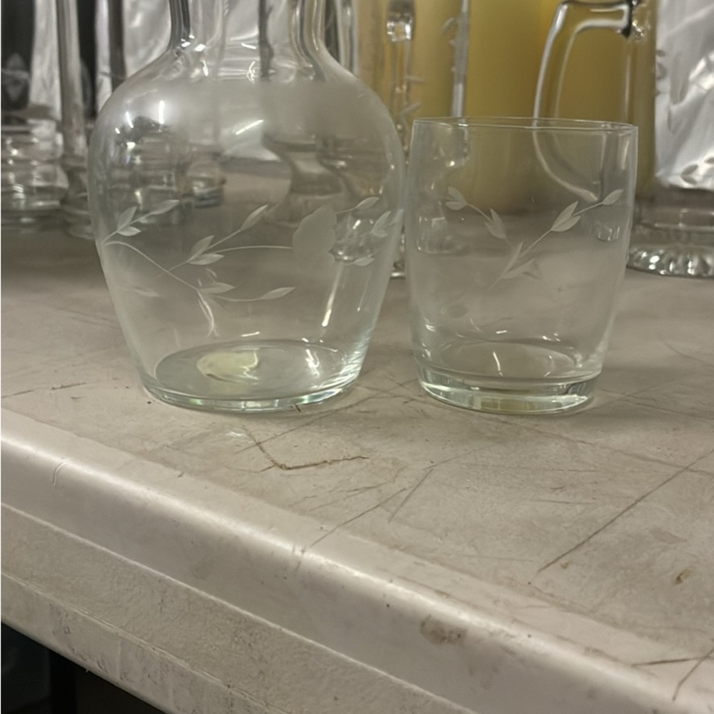 Princess House Mini Carafe with cup.  Carafe can also double as a mini vase.